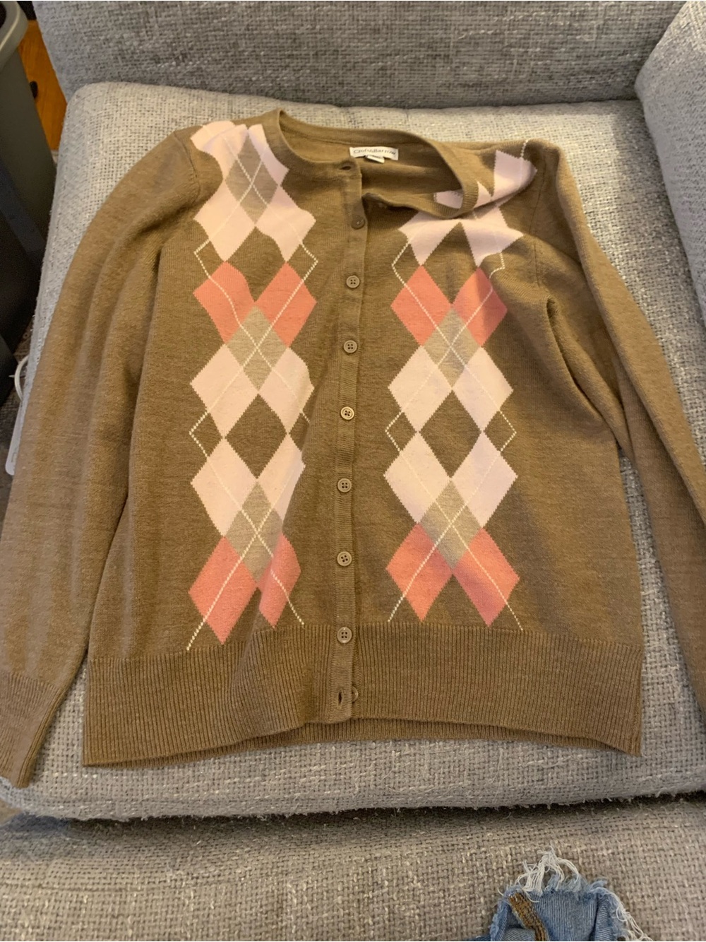 Croft & Barrow Brown Argyle Button-Front Cardigan Sweater